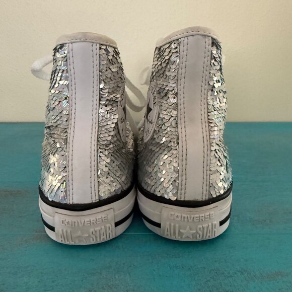 Converse Silver Sequin Chuck Taylor All Star High Top Sneakers Size 7 Womens - Picture 5 of 11